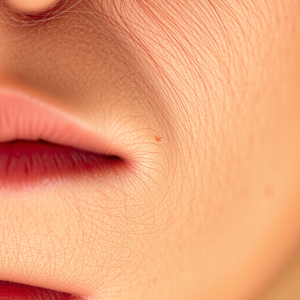 Macro close-up of skin showing pores, fine hairs and natural texture